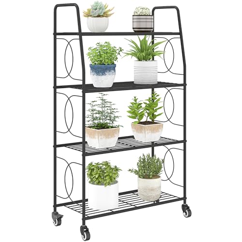 Outsunny Étagère à Fleurs en métal 4 Niveaux avec roues Intérieur et Extérieur, support de...