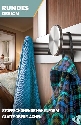 Menz Türgarderobe zum Einhängen - Edelstahl Tür-Garderobe mit Türhaken in runder Ausführung, stabile Türhakenleiste zum Einhängen, praktische Kleiderhaken Tür