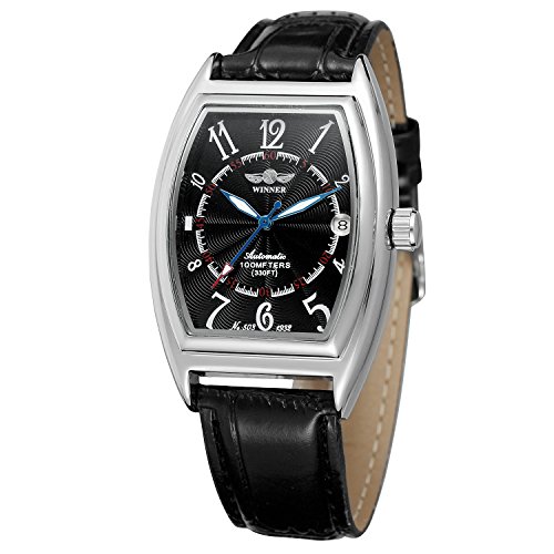 FORSINING Men's Automatic Watch Luxury Brand Relojes Date Function Tonneau Shape Fashion Leather Wrist Watch
