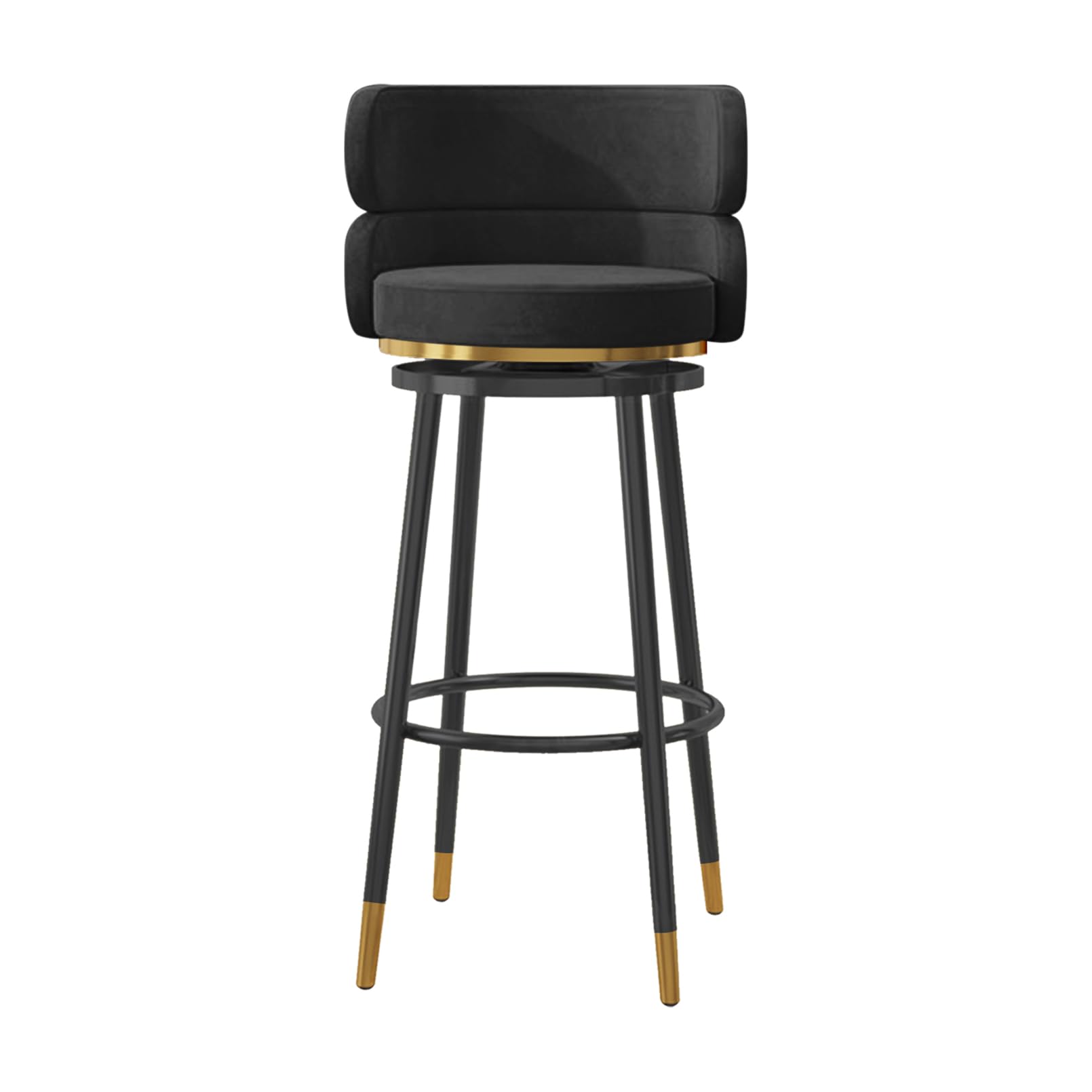 Tabouret de bar pivotant en velours noir de 75 cm pour îlot de cuisine élégant