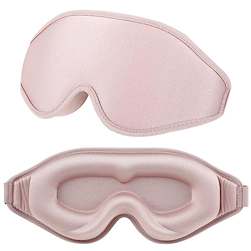WLLHYF Silk Sleep Mask, 3D Stereo Deep Sleep Eye Mask Comfortable Adjustable Cute Block Out Light Eye Covers for Man and Woman All Night Sleep (Pink)