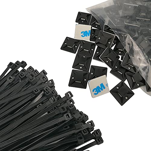 200 PCS Zip Ties Adhesive Mounts & Zip Ties, Small Black 3/4