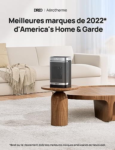 dreo chauffage d'appoint atom one, oscillant sur 70°, Électrique, radiateur céramique ptc avec thermostat, minuterie 1 12 h, télécommande, protection anti surchauffe et anti basculement, mode eco