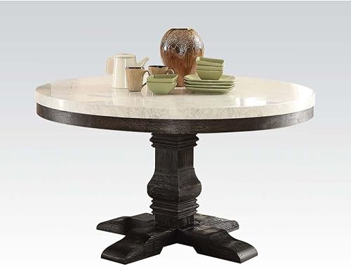 Miniatura 4 de Juego de muebles de cocina con tapa de mármol blanco juego de mesa de comedor de madera (mesa redonda+6 sillas) Mesa Redonda+6 Sillas,Mesa