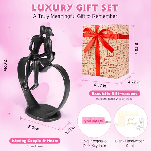 Gifts for Wife, Kissing Couple & Loving Heart Statue Cast Iron Sculpture Decor, Wedding Anniversary Birthday Gifts for Wife Women Girlfriend Her, Wedding Anniversary Couple Gifts - Image 4