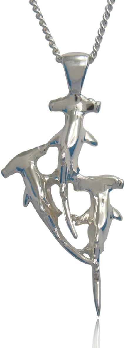 Sterling Silver Hammerhead Shark Pendant, hallmarked, UK made, Gift Boxed