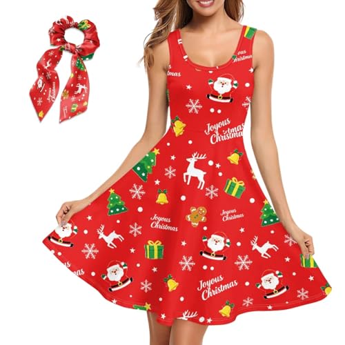 Gomyblomy Cute Christmas Dresses for Women Reindeer Santa Claus Lightweight