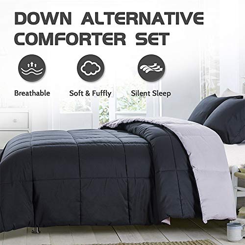 Decroom Lightweight California King Comforter Set With 2 Pillow Sham - 3 Pieces Set - Quilted Down Alternative Comforter/Duvet Insert For All Season - Black/Grey - Cal King Size #TOP1