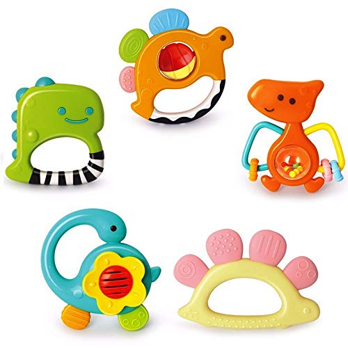 Baby Rattles Sets Teether, Shaker, Grab and Spin Rattle, Musical Toy Set, Early Educational Toys Gifts for 3, 6, 9, 12 Month Baby Infant, Newborn