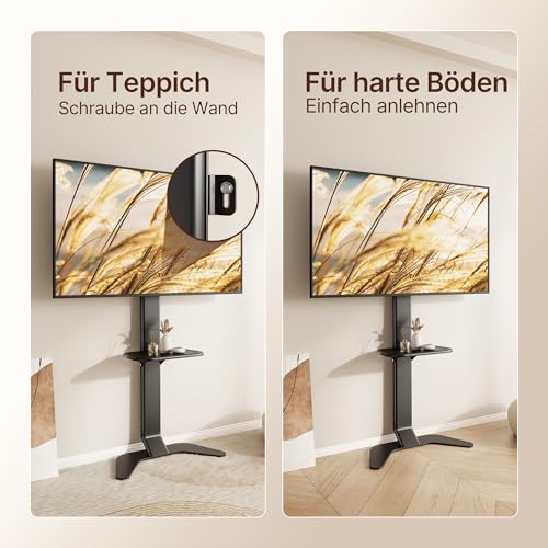 Aluminium TV-Ständer, Ultra-Slim TV-Fußständer für 37-86 Zoll Fernseher, Bohrfreie Moderne Basis mit Ablage, Höhenverstellbar mit Kabelmanagement, Passt für VESA 600 x 400mm, Schwarz – Bild 3