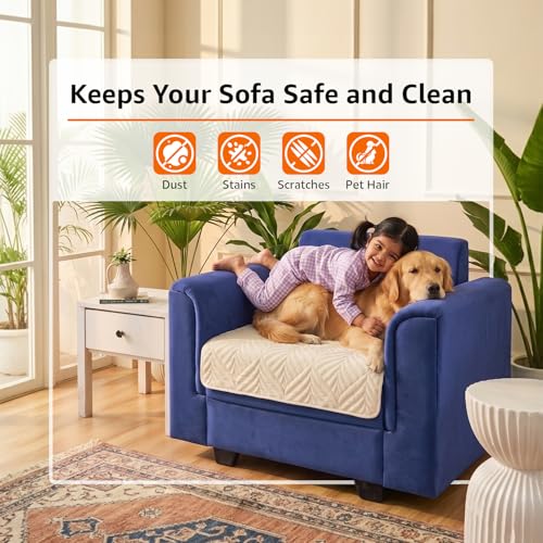 Image of Amazon Basics - Velvet Quilted Make Your Own Sofa Cover |70cm x 70cm|Microfiber Sofa Slipcover (Beige, 1 Seater)