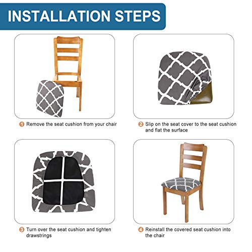 Image of SearchI Seat Covers for Dining Room Chairs Stretch Printed Chair Seat Covers Set of 4, Removable Washable Upholstered Chair Seat Protector Cushion Slipcovers for Kitchen, Office(Grey+White)