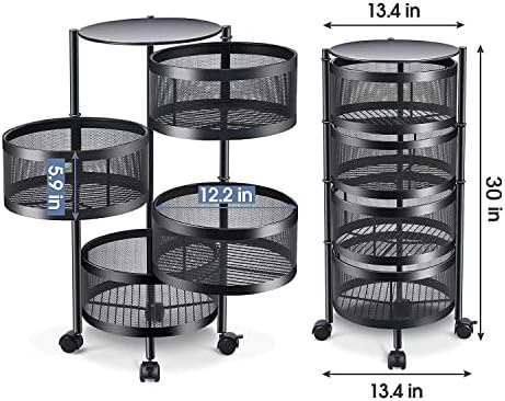 Rotating Vegetable Shelf, Kitchen Rotating Storage Rack Floor-standing Layered Ventilated Fruit Basket with Wheels for Bathroom and Living Room(4f)
