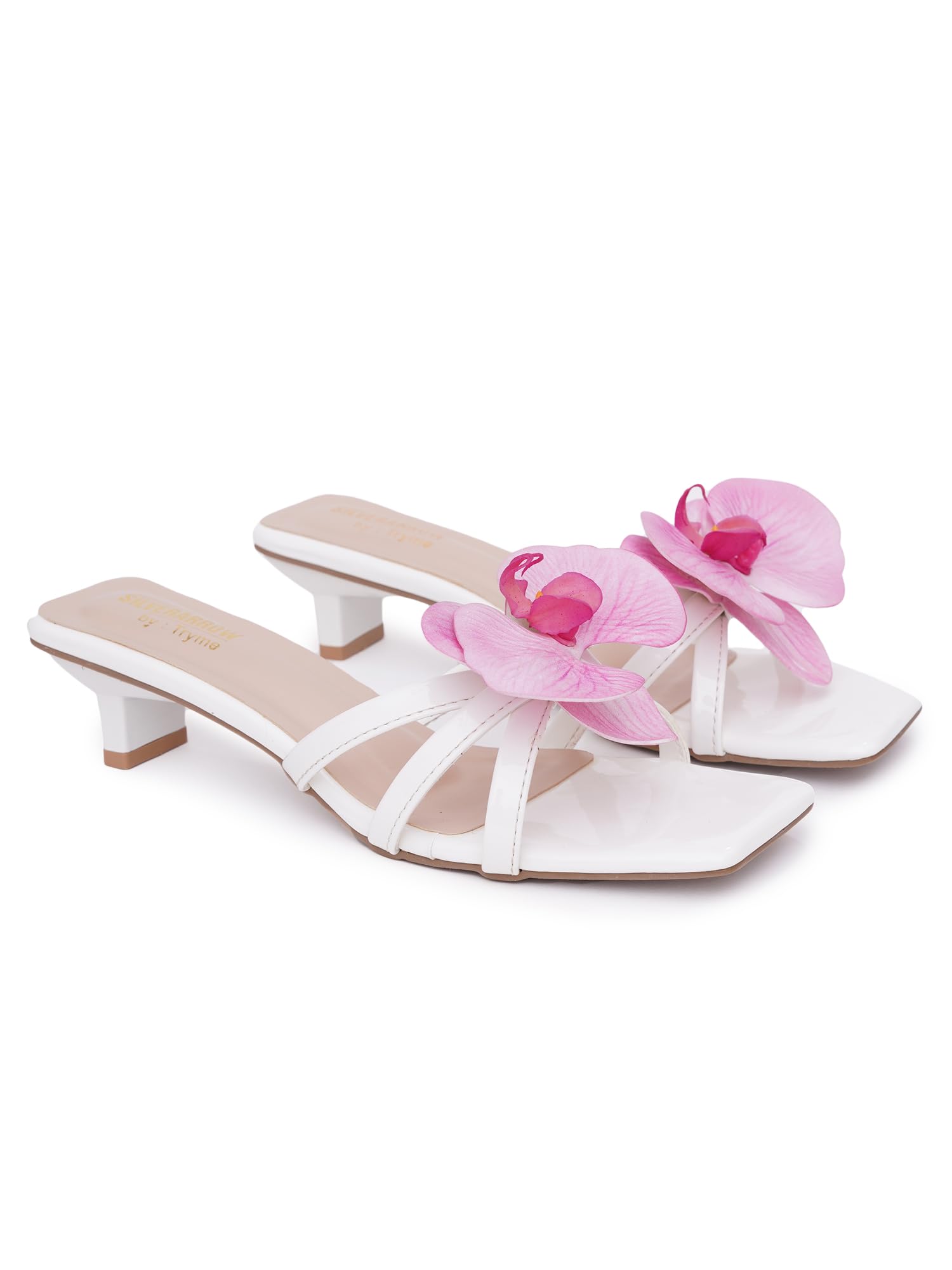 silverarrow Womens Velixa Floral Embellished Open Toe Kitten Heel Sandals for Women Comfortable Slip-On-picture-40