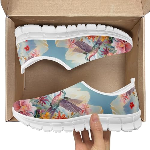 Image of Hummingbird Floral Print Lightweight Walking Shoes for Women Mesh Casual Sneakers Size 5-10.5
