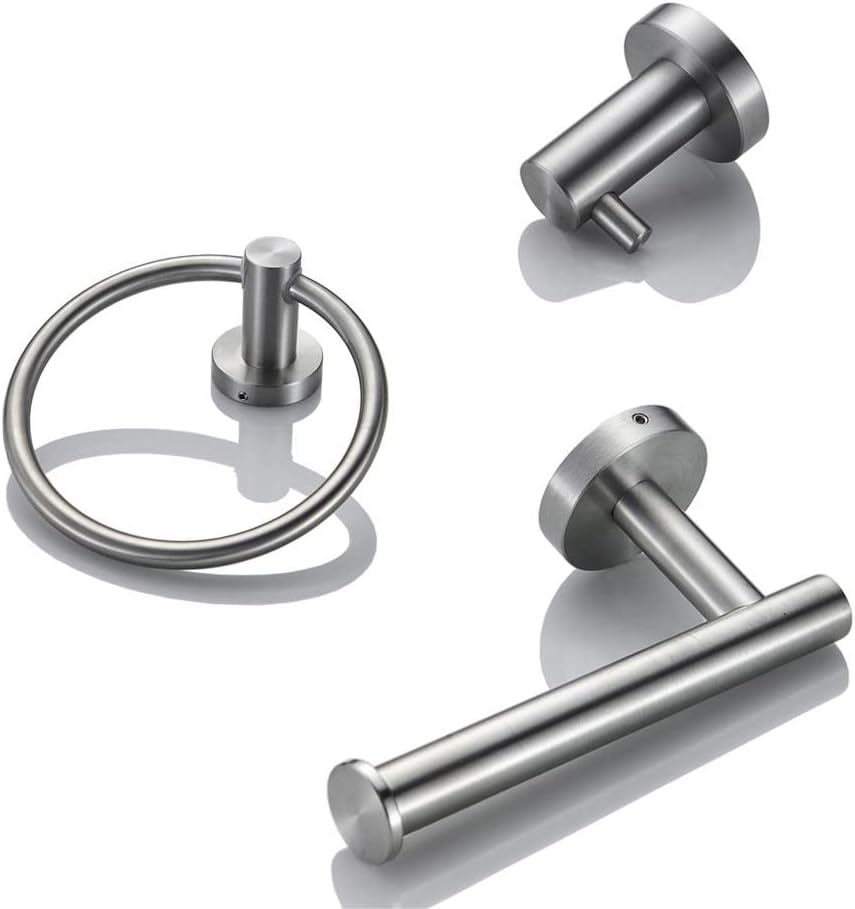 304 Stainless Steel Bathroom Hardware Set Towel Ring Clothes Hook Toilet Paper Holder Brushed Wall Mount,Towel Ring (3 Pcs Set)