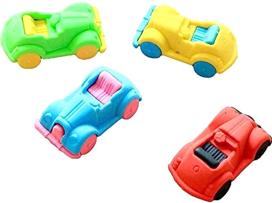 Image of AK Store (Pack of 4) 3D Cute Cartoon Shape Rubber Pencil Erasers, School Stationery for Kids, Boys Girls, Birthday Return Gifts (Cars)