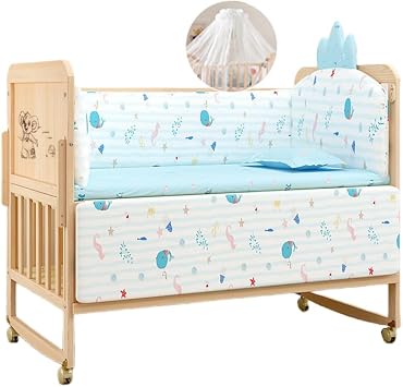 Baby Crib, Wooden, for Newborns, Co-Sleeping Bed, Easy to Assemble, Adjustable Height, with Storage Rack, Multi-functional, Can Transform into a Cradle, Baby, Suitable for Baby Shower