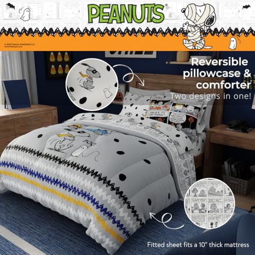Image of Peanuts Halloween Queen Bed Set - Super Soft & Cozy 5 Piece Reversible Comforter and Sheet Set Featuring Snoopy & Charlie Brown, (Official Peanuts Product) by Franco