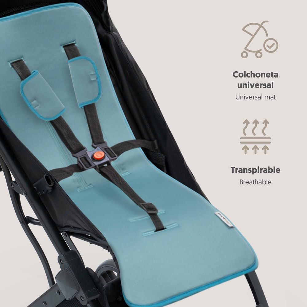 Interbaby Colchoneta Silla Paseo Universal para Verano | Transpirable y Cómoda | Funda Carro Bebe 100% Algodón, 84x34cm, Protectores para Arnés | Funda Silla Paseo Liso Verde