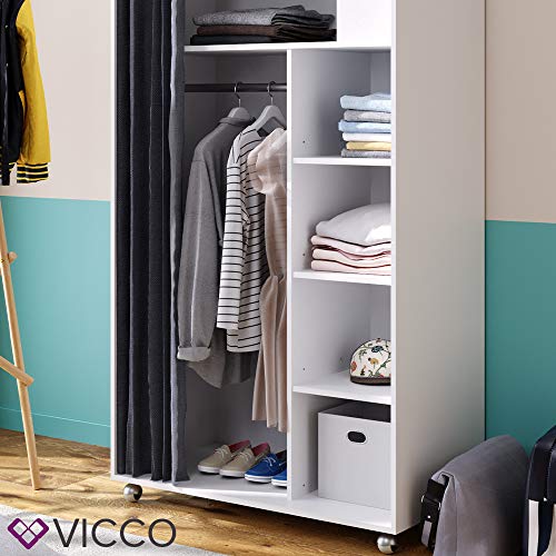 Vicco kledingkast plankenkast garderobe Doros wit mobiele open rollen - Image 6