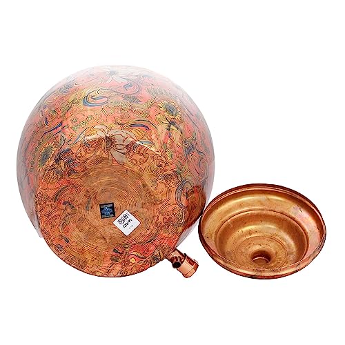 Image of Indian Art Villa Printed Flower Design Copper Water Dispenser Pot Matka, Storage, Home Kitchen Garden, 13 LTR