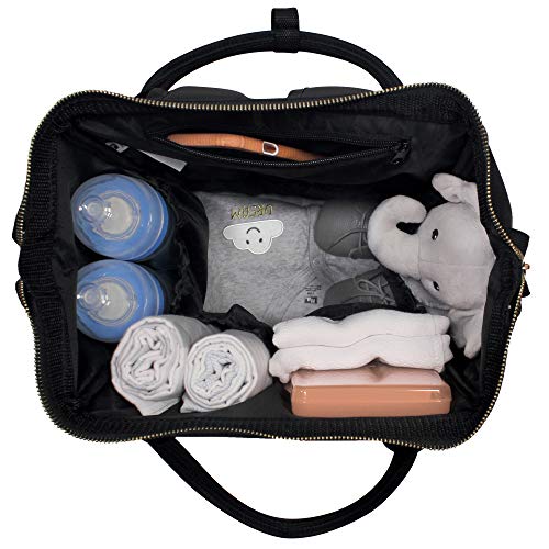 Hudson Baby Unisex Baby Premium Diaper Bag, Changing Pad And Bottle Bag, Black, One Size #TOP30