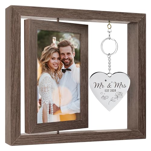 HELORAY Personalized Wedding Picture Frame for Couples - Cool Bridal Shower Gifts for Bride and Groom
