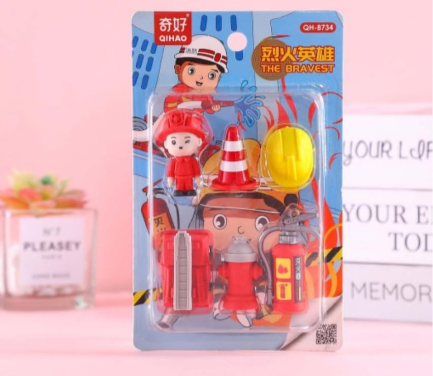 LUMINI Fire Station Hero Erasers Set Mini Non-PVC Erasers Set of Cute Fire Hero for Pencils Children Gift School Student - Pack of 1