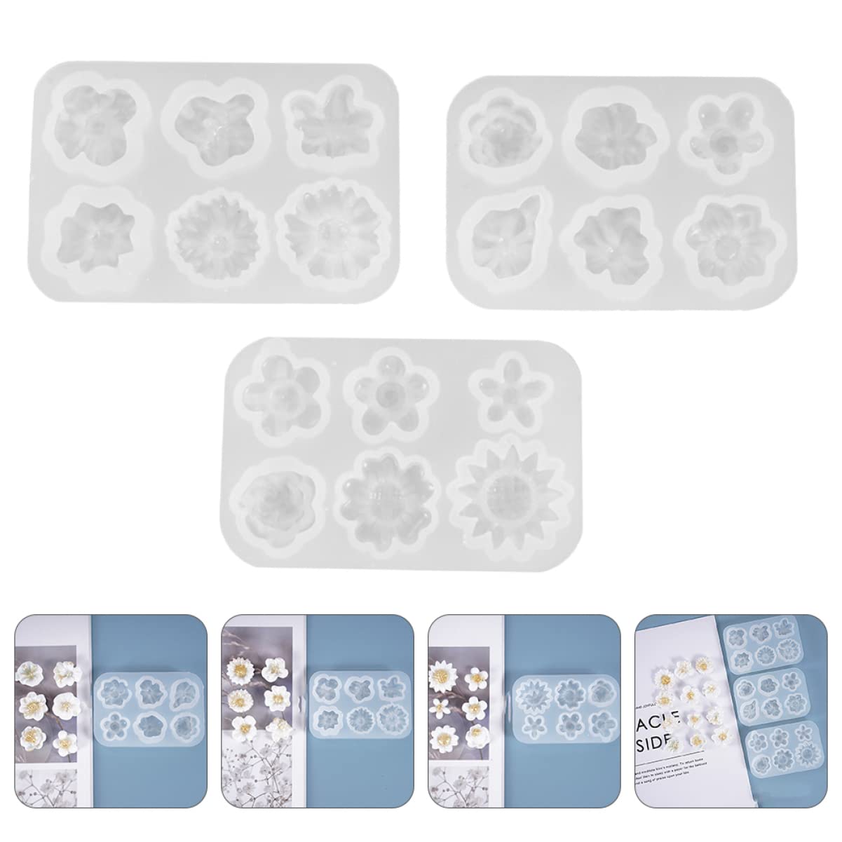 OSALADI 3 Series Moldes De Silicona Para Manualidades De Flores Herramientas Diy Para Decoración De Jabones Y Adornos Epóxicos Moldes No Adhesivos Y Fáciles De Limpiar 3 Piezas*3