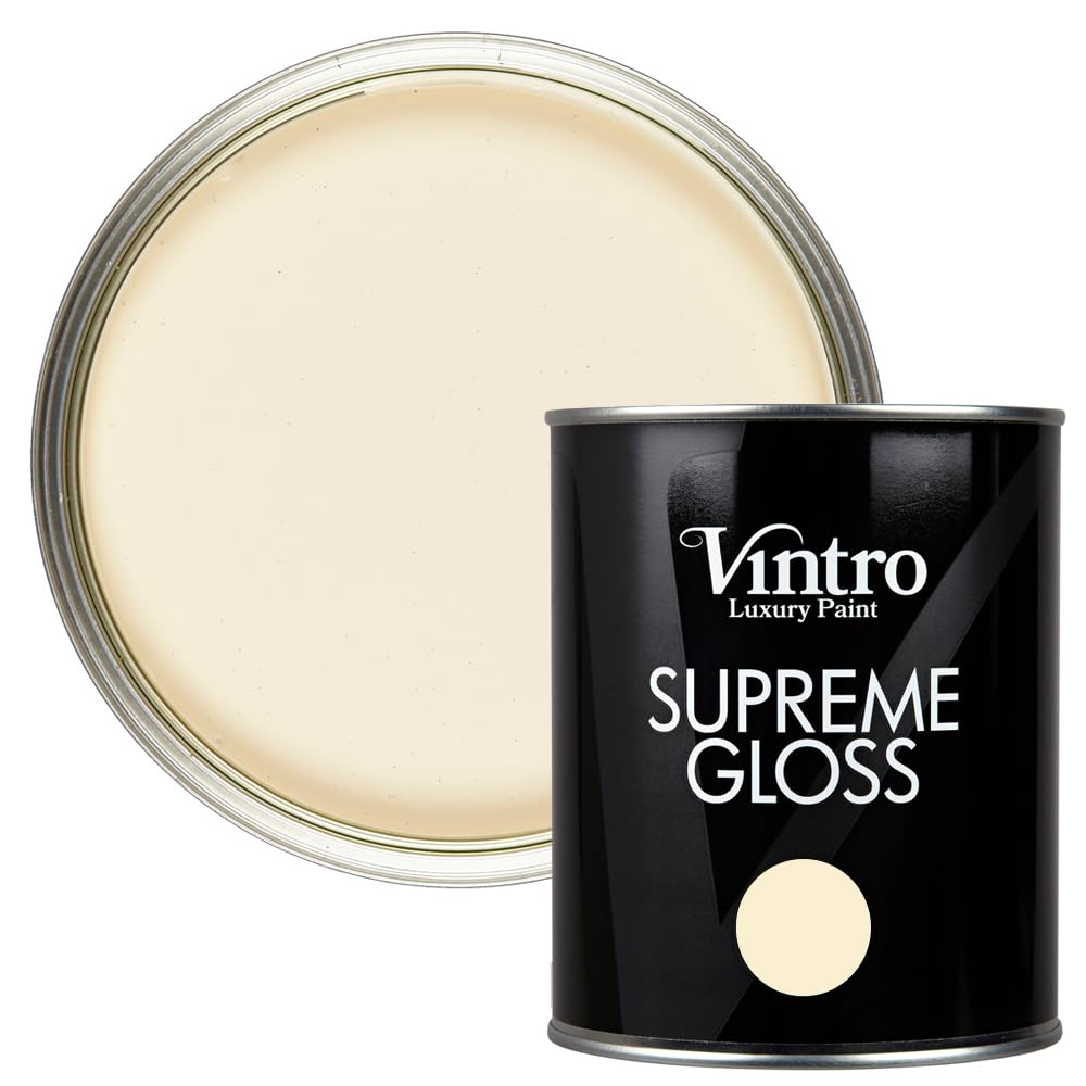 Vintro Paint | Gloss Paint | for Walls | Wood | Trim | Gloss Furniture Paint | Interior & Exterior Use. 1 Litre (Cream - Buckingham)
