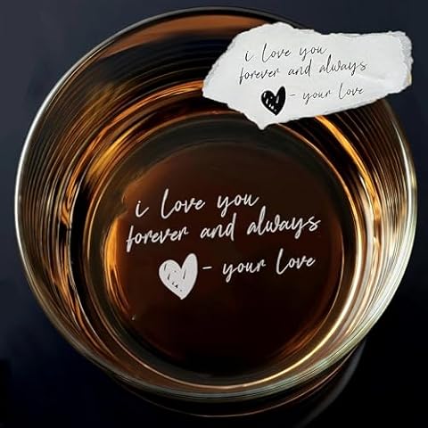 Personalized Whiskey Glass, Bottom Engraved Bourbon Glasses for Men, Whiskey Birthday Gifts for Him, Custom Handwritten Message on Rock Glass, 12oz Scotch Glass, Gifts for Boyfriend, Dad (Handwriting) Cover