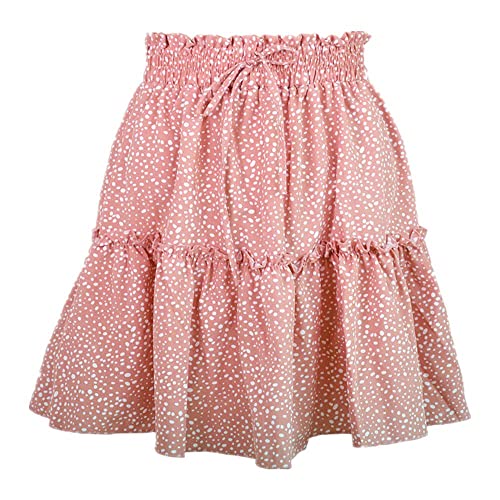 Mini jupe rose à pois en mousseline pour femme, taille M idéale pour l'été