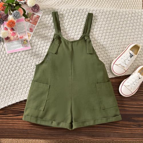 Image of HINTINA Toddler Girl Overall Shorts Set Adjustable Loose Jumpsuit Short Sleeve T-shirt Vacation Summer Outfits with Pockets