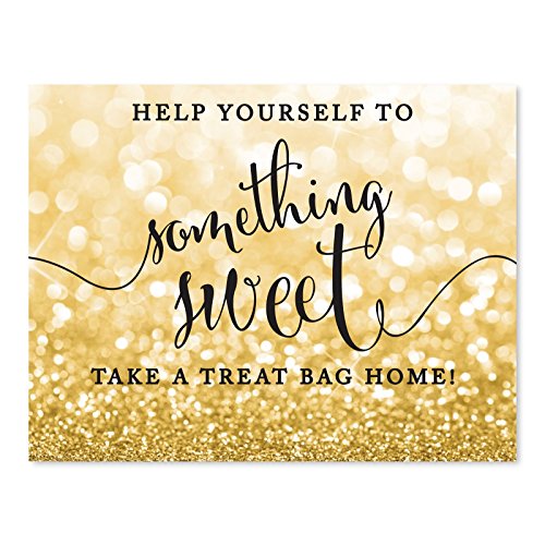 Andaz Press Wedding Party Signs, Glitzy Gold Glitter, 8.5x11-inch, Please Help Yourself to Something Sweet and Take a Treat Bag Home, 1-Pack, Dessert Table Sign