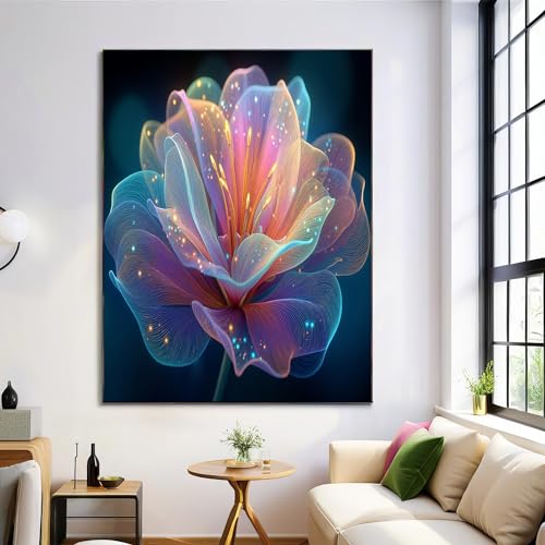 Affiche fleurs abstraites lumineuses 60x90cm | Déco murale salon et chambre bleu violet