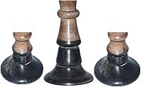 Vista 7 de Juego de tres portavelas de pilar de 6 pulgadas, 12 pulgadas y 6 pulgadas de madera de mango hecho a mano Pulido oscuro