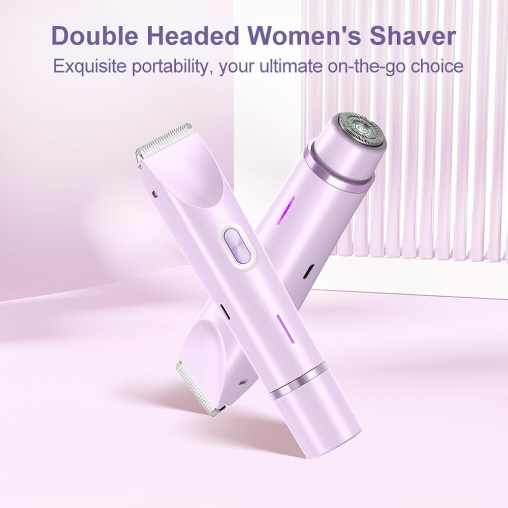 Women's Electric Shaver Bikini Trimmer for Women Razors 2-in-1 Dual Head Design IPX7 Waterproof Wet & Dry Use Body Groomer Hair Trimmer Remover for Facial Underarm Arm Face Leg Bikini (Purple) - Image 6