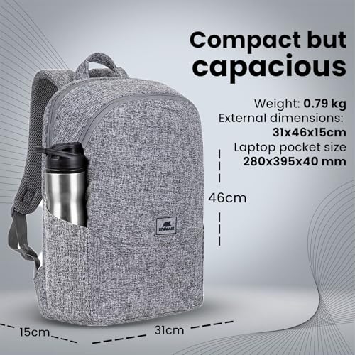 Image of RivaCase Anvik Lightweight Urban Backpack 7962 Water Resistant Tweed Fabric Dual Zipper Backpack 2 Main Compartments Bottle Pocket Accessories Pockets Padded Shoulder Strap fits Laptops Upto 15.6 inch