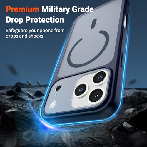 Image of SUPFINE Magnetic for iPhone 17 Pro Max Case Navy Blue | (Compatible with MagSafe)(Military Grade Drop Protection)(Camera Protection)Translucent Matte Phone Cover