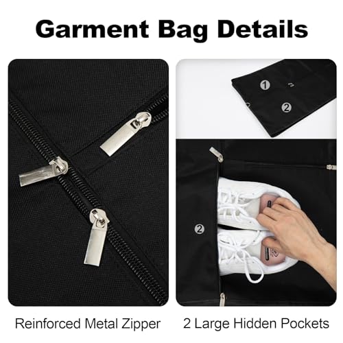 52-Inch Garment Bag for Travel & Storage Suit and Dress Carrier with 2 Pockets and Carry Handles Garment Covers Bags Perfect for Business Trips, Vacations, and Wedding (Black-2 Packs)4
