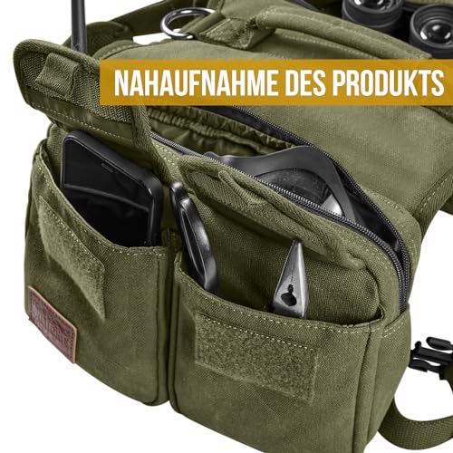 OneTigris Hundegeschirr mit Tasche, Hoppy Camper 3.0 Camping Wandern Hunderucksack für für Mittlere/Große Hunde, Rucksack für Hunderücken 2 Haupttaschen 4 Nebentaschen - Grün L
