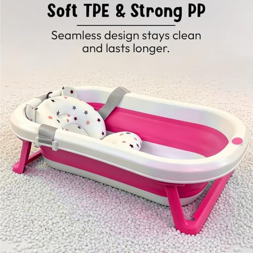 Image of StarAndDaisy Bath Tub for Baby 0-5 Years /Foldable Bath tub for Kids with Cushion, Space Saving Design, Newborn Baby Folding Bathing Tub Girls & Boys, Easy to Store- Pink