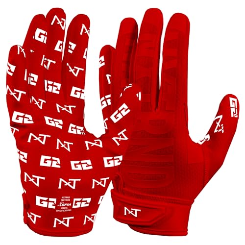 Nxtrnd G2 Pro Football Gloves, Men's Ultra Sticky Elite Receiver Gloves (Red, Medium)