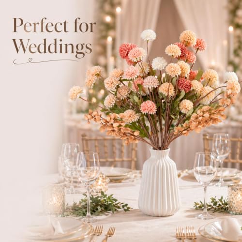 ZMTECH Artificial Flowers for Vase - Mixed Pink Silk Mums 12 Long Stems with Eucalyptus, Faux Flowers Home Decor, Fake Chrysanthemum Pom Pom Stems, Spring Fall Centerpiec(Without Vase) — view 6