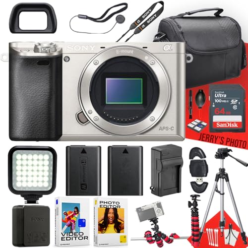 Sony Alpha a6000 Mirrorless Digital Camera (Silver, Body Only) + ...