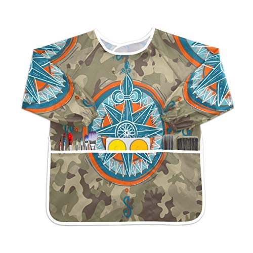 ヴィンテージグラデーションアート幼児用キッズスモック子供用防水エプロンアートペインティングスモックよだれかけ3ポケット付き