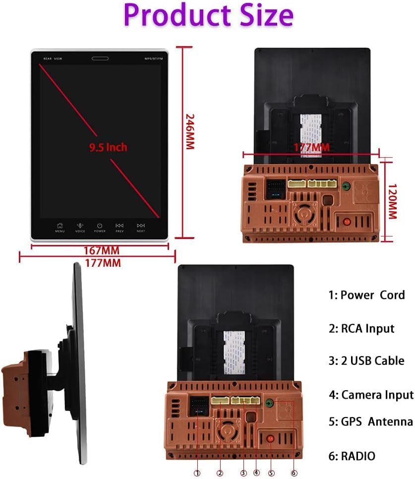 9.5-Inch Android 15 Double Din Car Radio, Hikity Vertical Touchscreen Car Radio with 5G WiFi/Mirror Link/GPS, FM/RDS, SWC, 2G+32G, USB/RCA Input, Bluetooth Audio Receiver with Backup Cam+Video Output