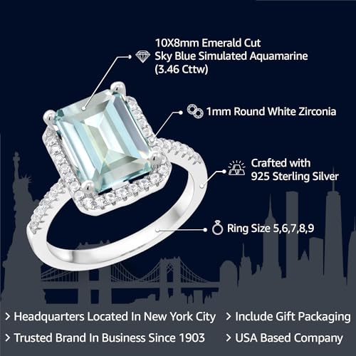 Gem Stone King 2-5 Cttw Gemstone Birthstone Engagement Ring For Women | 925 Sterling Silver | Emerald Cut 10X8MM | Wedding Engagement Anniversary Promise Ring | Available In Size 5, 6, 7, 8, 92