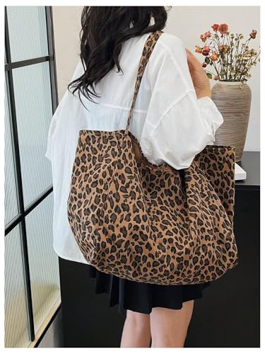 Image of MakeMeChic Women's Leopard Tote Bag Cheetah Oversize Shoulder Bag Weekender Bag